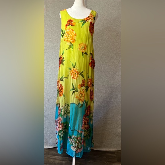 Soft Surroundings Dress Womens Medium Floral Sheath Sleeveless Crinkle Maxi Long - Picture 3 of 11